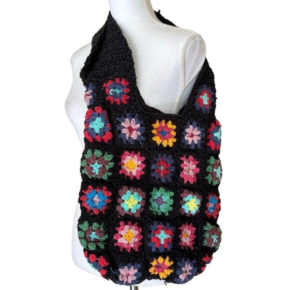 Crochet bag black Granny squares, bohemian, hippie, retro, 70s, festival - Picture 2 of 4
